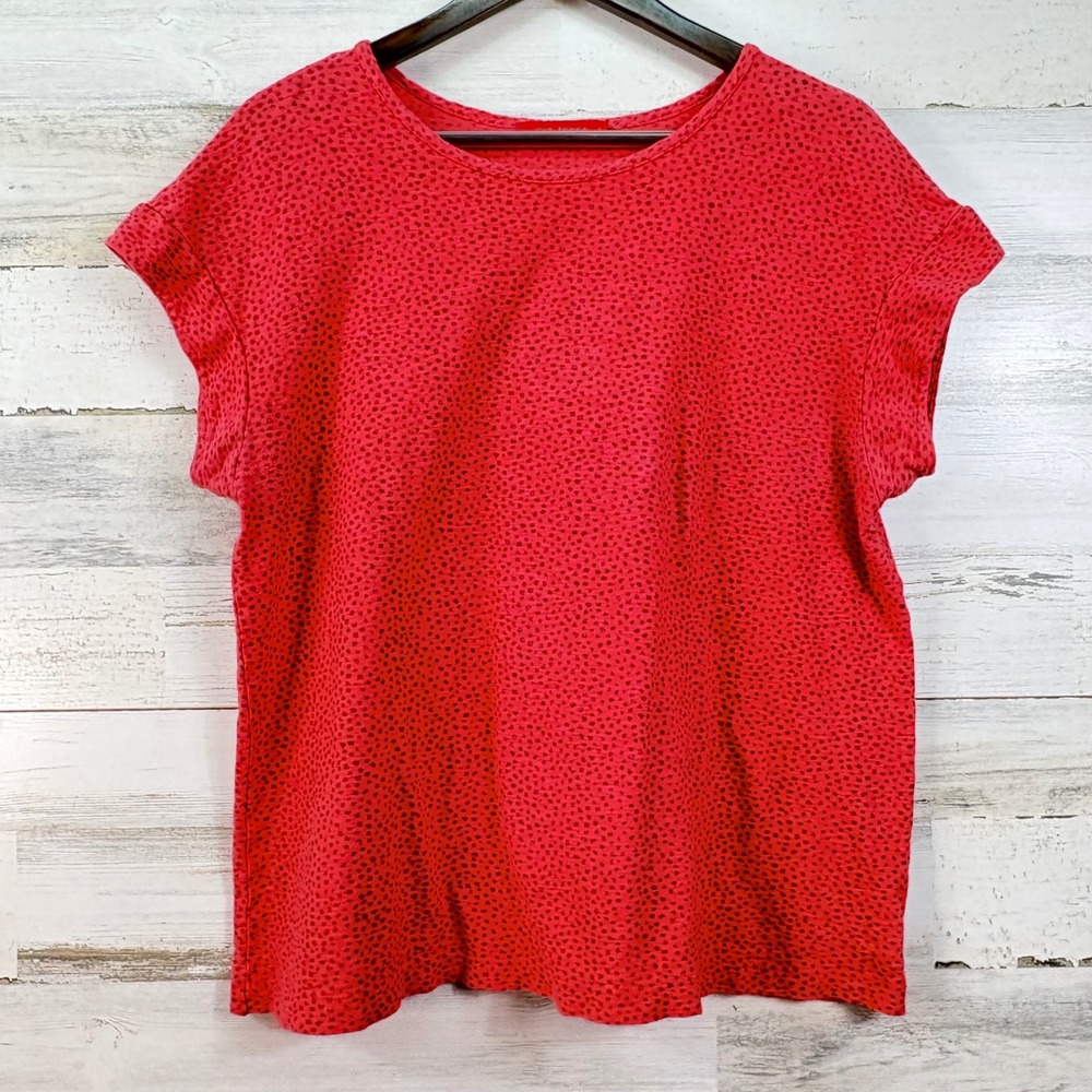 Cut Loose Womens Large Red Polka Dot Cotton Linen Knit Cap Sleeve Top Lagenlook